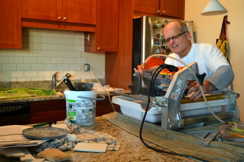 Dad and wet tile saw